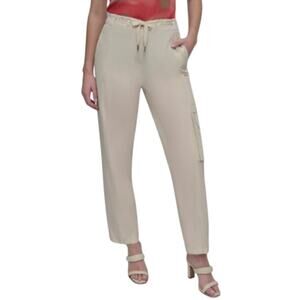 DKNY Women's High-Rise Taffeta Cargo Pants in Light City Khaki